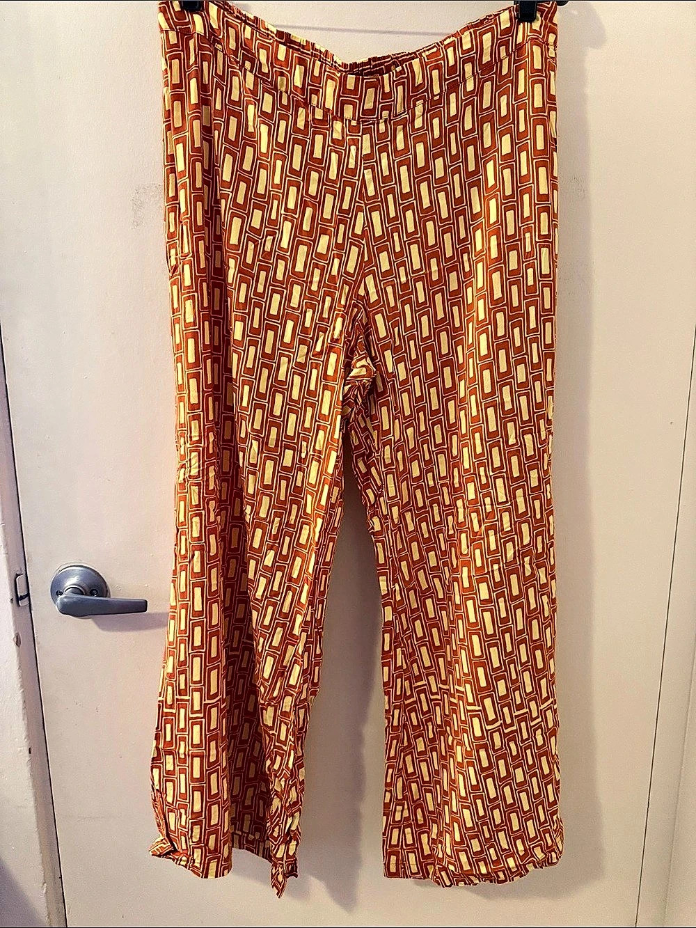 BaliZen Geometric Wide Leg Pants in Orange & Cream Size XL